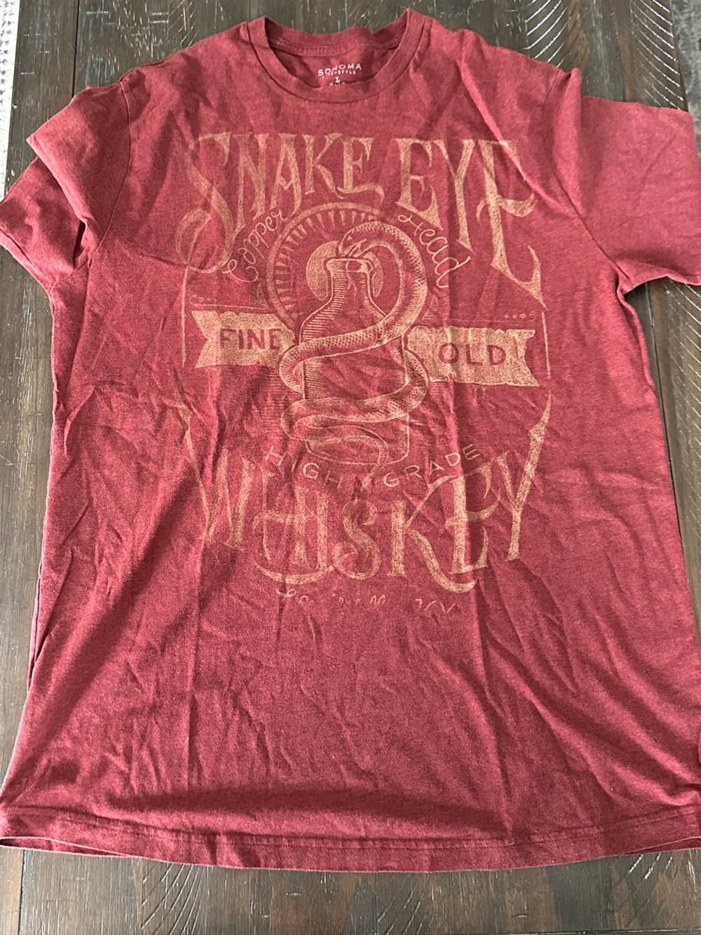 Sonoma Red Graphic Crewneck T-Shirt - Snake Eye Whiskey Design - Large Tall